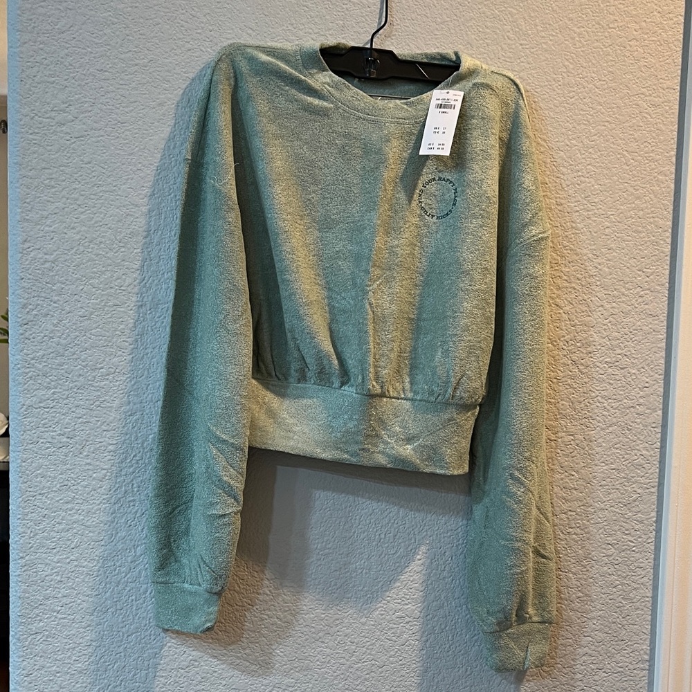 Gilly Hicks Green Happy Terry Fleece Crop Sweatshirt